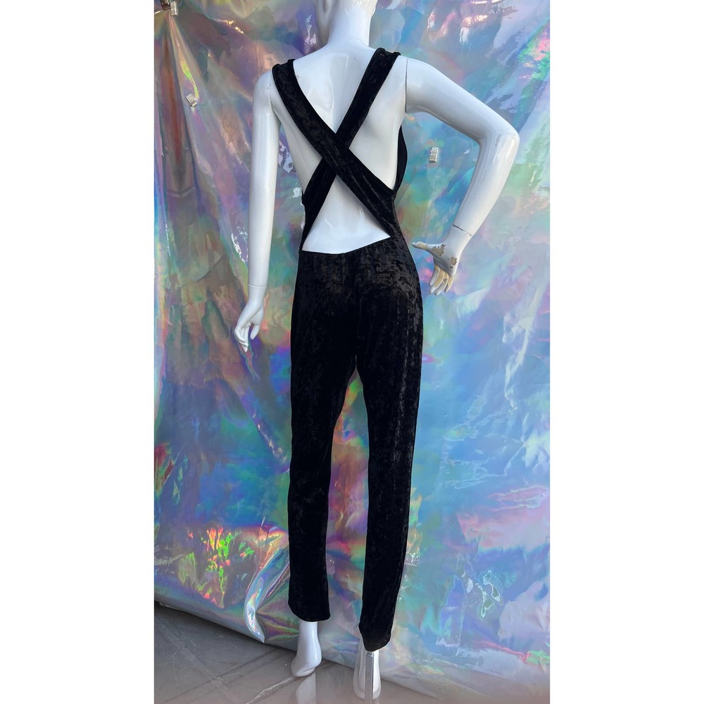 NEW Black Velvet Sleeveless Open Back Jumpsuit